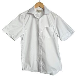 Van Dyck Platinum White Button Up Dress Shirt Boys Sz 18 Short Sleeve Easy Care